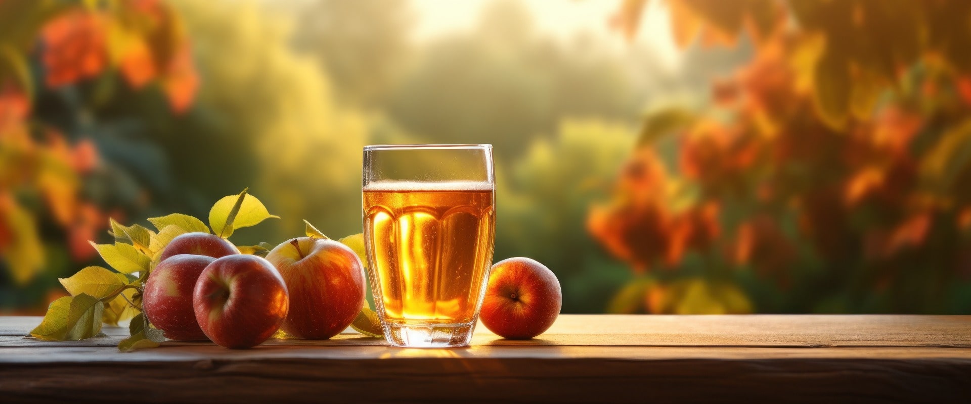 Apple cider on table with apples